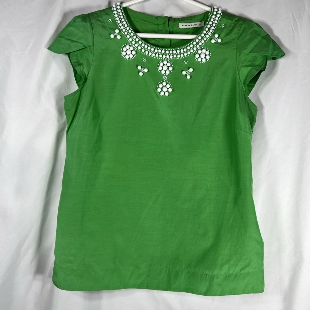banana republic  Women's Green blouse With White Beads Size‎ small